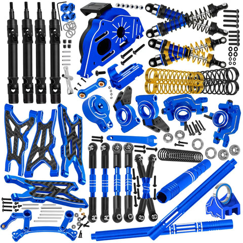 OneTenth Big Rock 3S 4x4 Upgrade Kit Pro Grade Aluminum Shocks Suspension Arms Front Rear Hubs Steering Knuckles Navy Blue parts