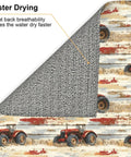 Wood Grain Tractor Print Dish Drying Mat For Kitchen Counter with Ultra Absorbent Microfiber Surface detail view.