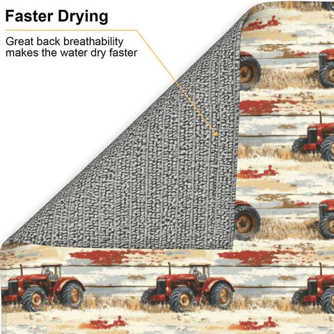 Wood Grain Tractor Print Dish Drying Mat For Kitchen Counter with Ultra Absorbent Microfiber Surface detail view.