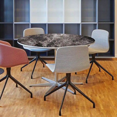Removable Marble Contact Paper Peel And Stick Vinyl Wrap 15.8x197 Inch Waterproof applied on round table in dining room.