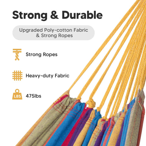 Outdoor Double Hammock Portable With Colorful Stripes Cocoon Style Comfort strong ropes durable poly-cotton