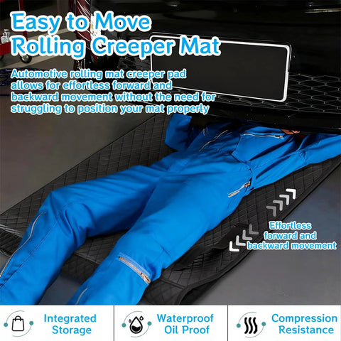 Rolling Creeper Mat For Mechanics 58x27 Inch Durable Oil And Water Resistant Garage Floor Pad in use under car