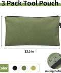 3 Pack Heavy Duty Tool Pouch Set With Zipper Carabiner Clips Rugged Premium Multipurpose Gear Pouches In Green 12.6 x 7 in