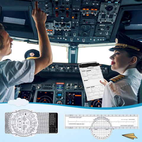 Pilots in cockpit with All In One Pilot Kit For VFR Flight Planning With E6B Flight Computer, Aluminum Kneeboard With Elastic Strap