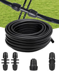 50 Feet 1/2 Inch Drip Irrigation Tubing Main Line Hose with connectors and adapters for garden watering system on green grass background