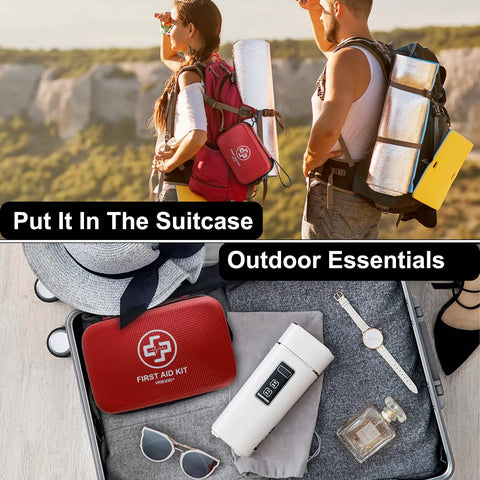 VRIEXSD Premium First Aid Kit, red waterproof hard-shell EVA case, 320-piece set; two kits shown