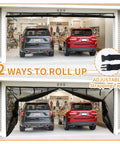 16 By 7 Foot Garage Door Screen For Two Car Garage Super Easy Install With Strong Magnetic Closure in two roll-up positions