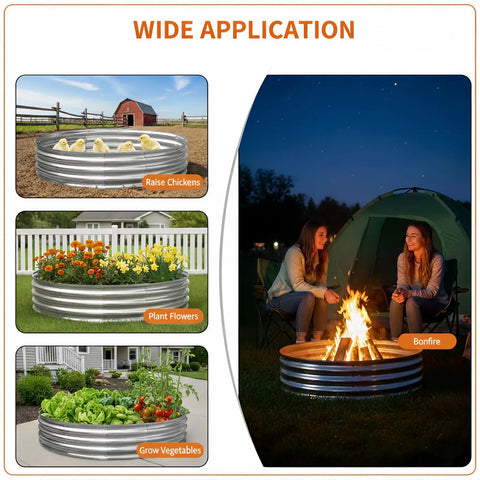 Beefy 60 Inch Galvanized Steel Fire Pit Ring Raised 12 Inch Heavy Duty Wood Burning Campfire Ring for diverse outdoor uses