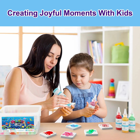 Mother and child using Magic Water Elf Toy Kit For Kids Make Your Own Water Pets With 10 Colorful Gels And 6 Creature Molds.