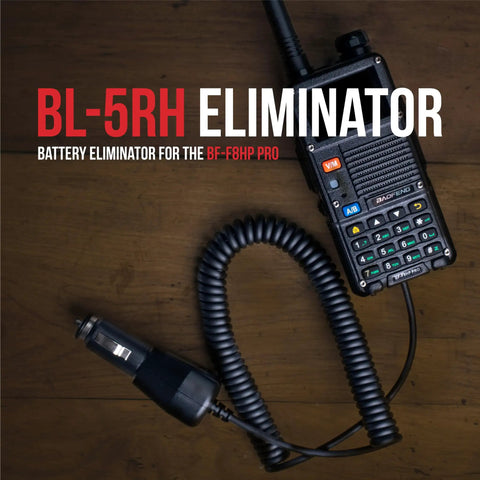 Battery Eliminator For BF-F8HP Pro And Other Handheld Radios From 12V To 24V DC showing BL-5RH and coiled cable