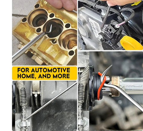 4 Piece Hook And Pick Set For Automotive And Home Repairs With Ergonomic Handles, Shop Grade Quality, Handy For Tackling Tight Spots, Includes Straight Pick Full Hook 90 Degree Hook And 135 Degree Hook, Great For O Ring Tasks, stainless steel 6.5 in set used on engine parts and wiring