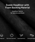 Babnecl suede auto headliner fabric with foam backing in black, 96 by 60 inches, tube packaging, close-up texture