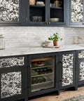 Kitchen cabinets adorned with Floral Vintage Peel And Stick Wallpaper With Rose Design Removable Vinyl For Walls, Thick And Repositionable.