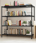 Extra Wide 4 Tier Storage Rack With 800 Lbs Capacity Adjustable Shelves Black Metal Shelf Unit For Garage Closet Kitchen Utility And Bulk Storage Heavy Duty Steel Construction For Long Lasting Use, black steel shelf with books