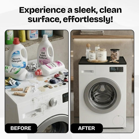 Set Of Two 25X25 Inch Washer And Dryer Top Protector Mats To Keep Your Laundry Space Straight Up Slick With Durable Nonslip Surface And Spacious Flat Shelf placed on a clean laundry surface.