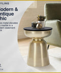 Hourglass Accent Side Table With Natural Granite Top And Brushed Brass Base, 16 Inch, shown in modern living room setting