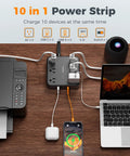 Heavy Duty Surge Protector Power Strip With An Incredibly Flat Plug 5 Foot Extension Cord In Black charging multiple devices