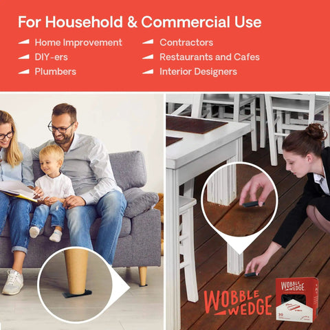 Wobble Wedges Flexible Plastic Shims 30 Pack for Home Improvement and DIY Projects Black Leveling Spacers under table and chair leg