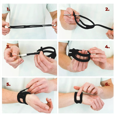 Steps showing how to wear Adjustable Wrist Brace For TFCC Tears, One Size Fits Most, Left Or Right Wrist Support, Water Friendly