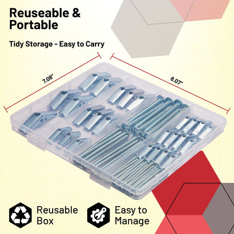 28Pcs Toggle Bolts For Drywall Kit with butterfly wing nuts and screws in organized storage box.