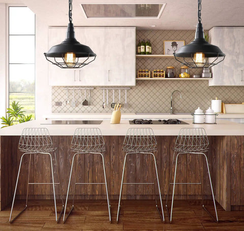 Kitchen with Black Farmhouse Pendant Light Dope Two Pack Industrial Vintage Hanging Lights With Wire Cage And Adjustable Chain