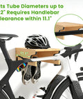 Wood Bike Wall Mount With Shelf And Hooks, All In One Road Bike Storage Rack For Helmets, Shoes, Gloves, Goggles, And Gear in use