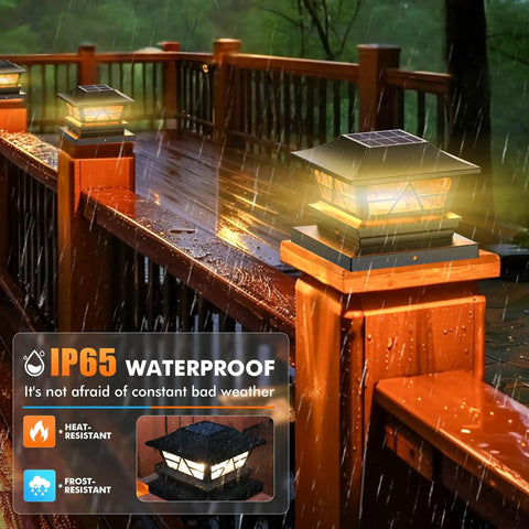 8 Pack Solar Post Cap Lights for Outdoor Deck and Garden, Solar Powered with SMD LEDs, Waterproof Post Caps in rain on deck