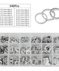 540 Piece Aluminum Crush Washer Set For Automotive Oil Drain Plugs, 10 Metric Sizes M6 To M24, Durable Silver Assortment For DIYers