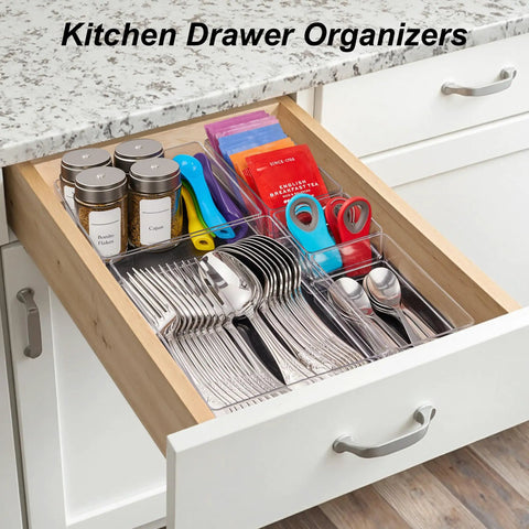 Seven Piece Drawer Organizer Set With Four Adjustable Bins For Desk And Vanity Storage Solution That Straight Up Declutters Your Entire Space Like A Champ