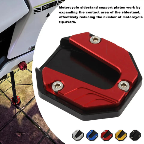 Aluminum Alloy Kickstand Plate Extension For Universal Dirt Bikes And Motorbikes Side Stand Foot Pad Dope Upgrade Durable Wear Resistant Support Accessory Silver, red plate installed