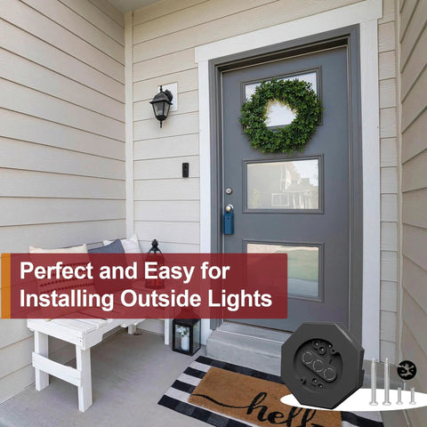 Vinyl Siding Light Mounting Block For Half Inch Lap Panels, Outdoor Wall Mount Hooks For Hanging Lamps, Vertical Mounting Block With Built In Electrical Box For Exterior Use Black on porch wall