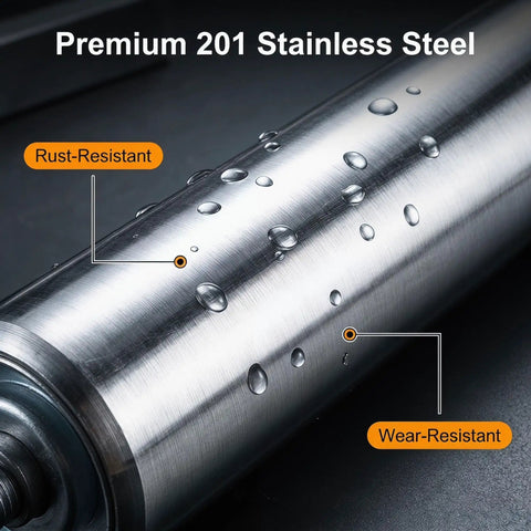Close-up of Stainless Steel Conveyor Rollers, 2 Inch Dia By 12 Inch Long, highlighting rust and wear-resistant features.