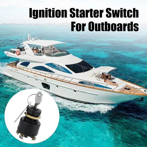 Push To Choke Boat Ignition Starter Switch with Key for Inboard and Outboard Marine Engines 50 11651, shown with yacht.