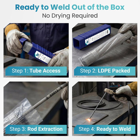 All Position Stick Welding Electrodes 1 Eighth Inch, 5 Lb For Sheet Metal And Mild Steel Smooth Arc Easy Slag Removal Beginner Friendly DIY Carbon Steel Weld Rods AC DC And 110V Compatible, E6013 rods in tube