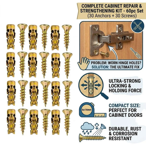 6x14mm Door Hinge Repair Screws Kit For Wobbly Cabinets And Sagging Doors With Expansion Anchors Short Expansion Wall Anchors Heavy Duty Fasteners Pack No More Wobble. 60-piece set