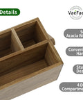 Acacia Wood Silverware Caddy With Handle, Multi Purpose Utensil Organizer For Kitchen, Office, Bathroom And Bedroom, Four Large Compartments For Easy Sorting And Portable Countertop Use