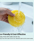 Washing a yellow filter under tap water for Two Pack Replacement Filters For Pet Hair Eraser Upright Vacuum 1650 Series With Febreze