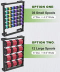 Heavy Duty Wall Mount Wire Spool Rack Featuring Six Adjustable Rods And Rust Resistant Steel For Garage Cord Organization displaying two options for spool sizes.