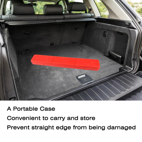 24 Inch Machinist Precision Steel Straight Edge Tool With Feeler Gauges in red case inside car trunk