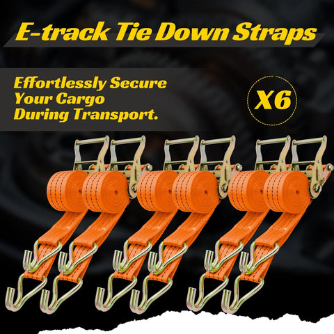 Beefy 2 Inch Ratchet Straps 15 Foot, 6 Pack, 4500 Lbs Break Strength with J Hooks, orange tie down straps for cargo and trailers