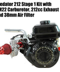 Predator 212 Stage 1 Carburetor Kit Replacement For 212cc 224cc 196cc Engines with carb, exhaust, and filter for mini bike and go kart.