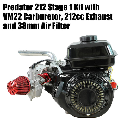 Predator 212 Stage 1 Carburetor Kit Replacement For 212cc 224cc 196cc Engines with carb, exhaust, and filter for mini bike and go kart.