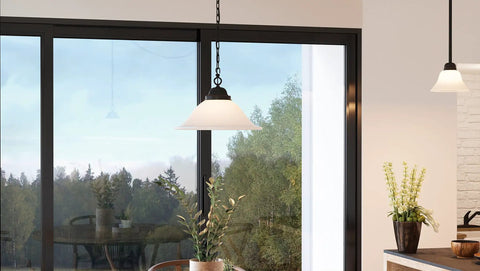 Oil Rubbed Bronze Pendant Light With Alabaster Glass Shade, Dimmable And Flexible Install, Hardwired Or Plug In in modern kitchen