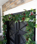Heavy Duty Adjustable Front Door Garland Hanger With Padded Ends Providing Rock Solid Grip On Jambs From 51 To 81 Inches Holding 20 Lbs Of Decor For Zero Stress Holiday Setup, decorated doorway with festive garland.