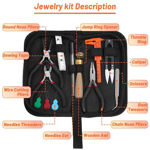 Ring Making Kit With Wire Wrapping Tools And Ring Sizers, Jewelry Craft Supplies Bundle in zip pouch showing tools and pliers