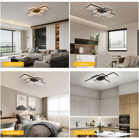 Dimmable LED Ceiling Light With Remote Control, Black Flush Mount Square Acrylic Fixture in living, kitchen, bedroom, dining rooms