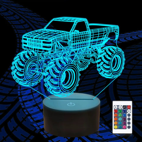 Lit 3D Monster Truck Night Light For Kids With 16 Color Changing LEDs Car Shaped Acrylic Lamp For Desk Bedroom Decor