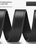 TSA Approved Nickel Free Hypoallergenic Plastic Belt With No Metal Buckle For Men Black Leather Look Close-up Texture