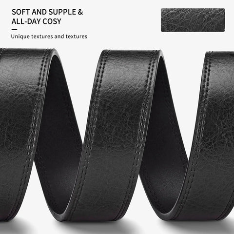TSA Approved Nickel Free Hypoallergenic Plastic Belt With No Metal Buckle For Men Black Leather Look Close-up Texture