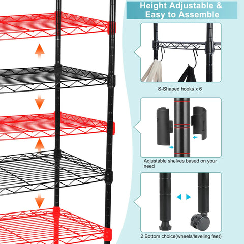 Badass Six Tier Rolling Storage Shelves With Smooth Caster Wheels Hauls Up To 2400 Pounds Total Adjustable Heavy Duty Metal Rack showing adjustable shelving system.